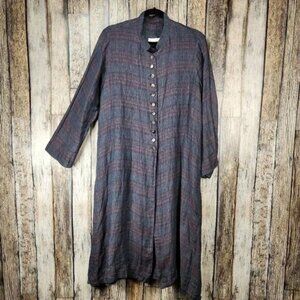 ERICA TANOV Plaid Linen Long Duster Jacket - OS